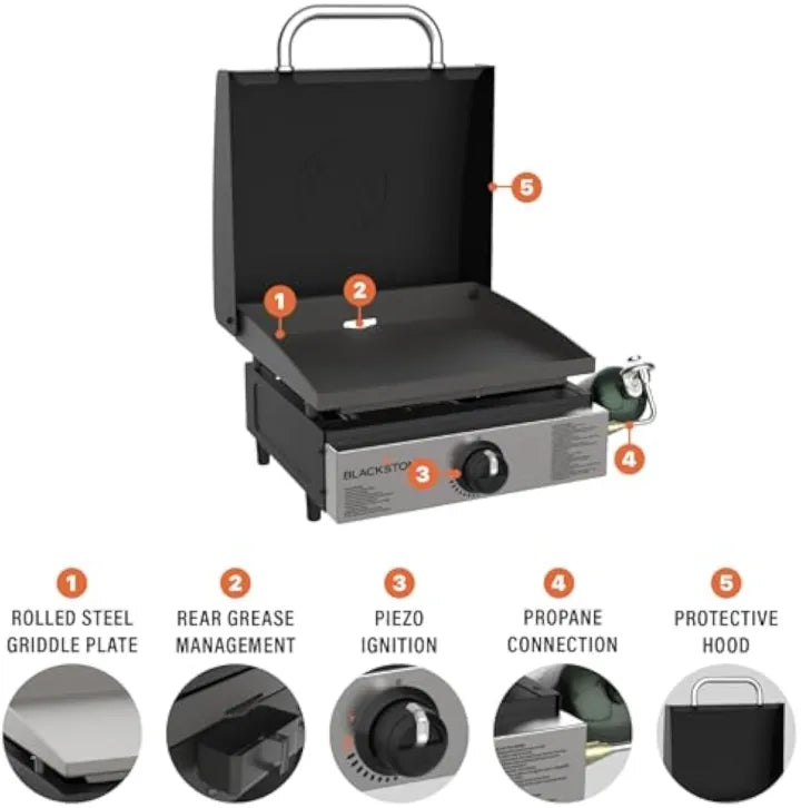 60K BTU Portable Flat Top Grill | 17" Cast Iron • Pro Outdoor Cooking