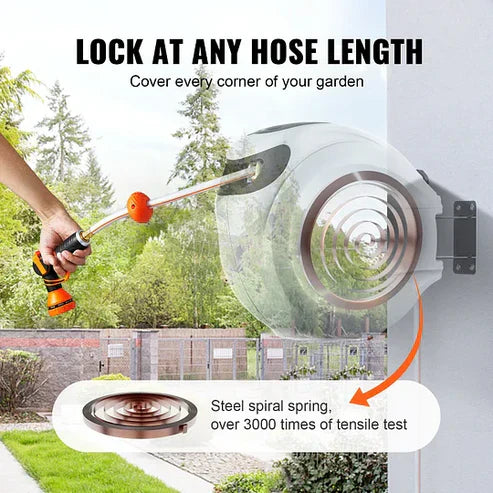 Wall-Mounted Auto-Rewind Hose Reel | Space-Saving • No More Tangles