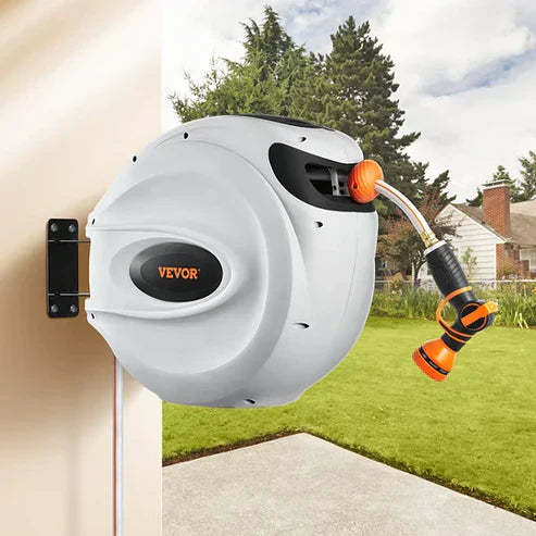 Wall-Mounted Auto-Rewind Hose Reel | Space-Saving • No More Tangles