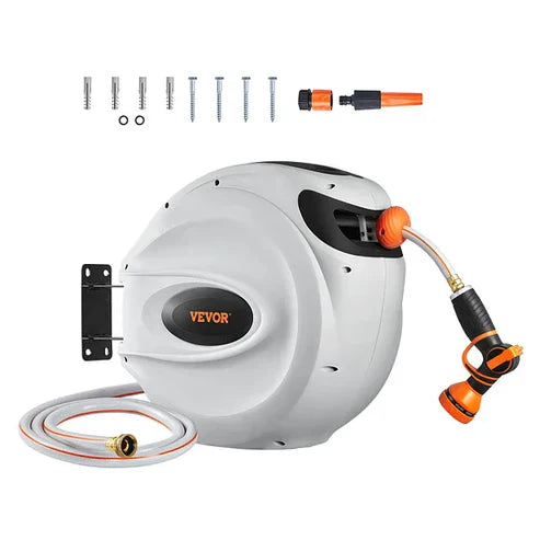 Wall-Mounted Auto-Rewind Hose Reel | Space-Saving • No More Tangles