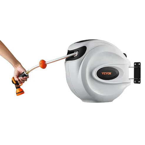 Wall-Mounted Auto-Rewind Hose Reel | Space-Saving • No More Tangles